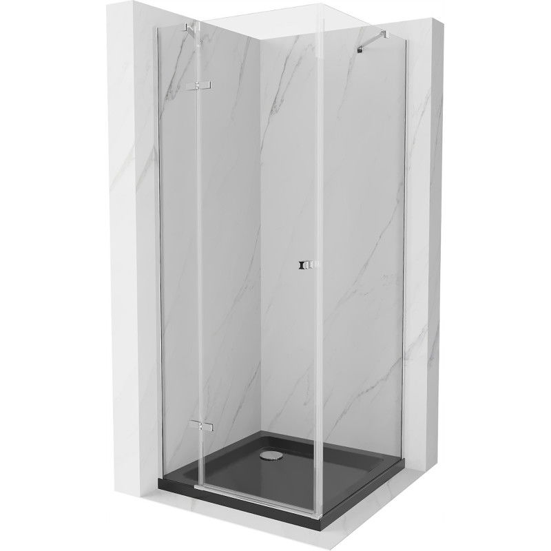 Mexen Roma cabine de douche pivotante 90 x 90 cm, transparent, chrome + receveur plat, noir - 854-090-090-01-00-4070