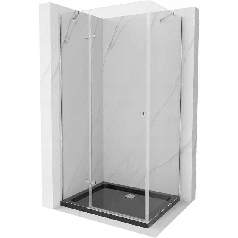 Mexen Roma cabine de douche pivotante 100 x 80 cm, transparent, chrome + receveur Flat, noir - 854-100-080-01-00-4070