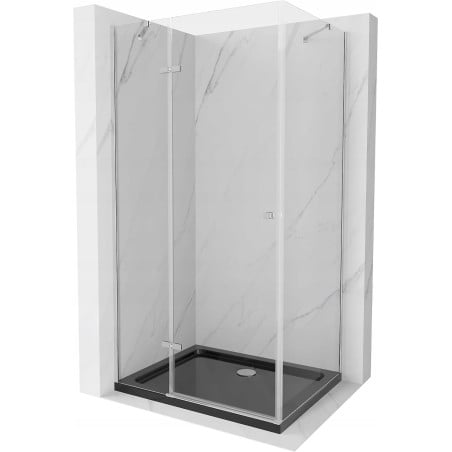 Mexen Roma cabine de douche battante 120 x 90 cm, transparent, chrome + receveur Flat, noir - 854-120-090-01-00-4070