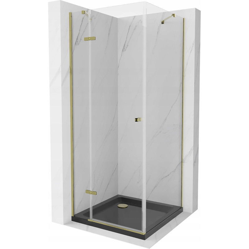 Mexen Roma cabine de douche battante 80 x 80 cm, transparent, or + receveur plat, noir - 854-080-080-50-00-4070G