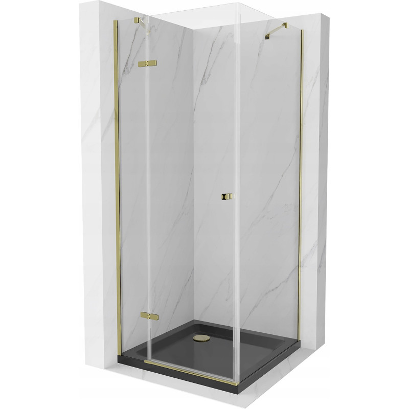 Mexen Roma cabine de douche battante 80 x 80 cm, transparente, or + receveur plat, noir - 854-080-080-50-00-4070G