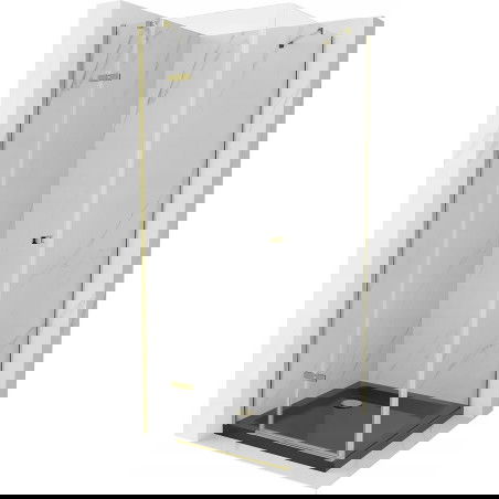 Mexen Roma cabine de douche battante 80 x 80 cm, transparent, or + receveur plat, noir - 854-080-080-50-00-4070G