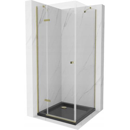 Mexen Roma cabine de douche battante 80 x 80 cm, transparente, or + receveur plat, noir - 854-080-080-50-00-4070G