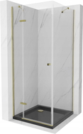 Mexen Roma cabine de douche battante 80 x 80 cm, transparente, or + receveur plat, noir - 854-080-080-50-00-4070G