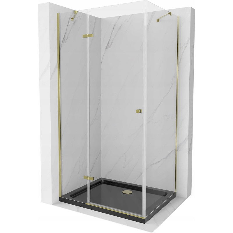 Mexen Roma cabine de douche pivotante 80 x 100 cm, transparent, dorée + receveur Flat, noir - 854-080-100-50-00-4070G