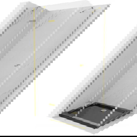 Mexen Roma cabine de douche pivotante 80 x 100 cm, transparent, dorée + receveur Flat, noir - 854-080-100-50-00-4070G