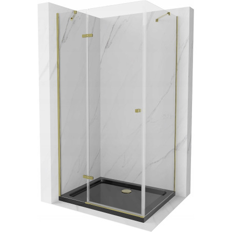 Mexen Roma cabine de douche pivotante 80 x 100 cm, transparente, or + receveur Flat, noir - 854-080-100-50-00-4070G
