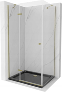 Mexen Roma cabine de douche pivotante 80 x 100 cm, transparente, or + receveur Flat, noir - 854-080-100-50-00-4070G