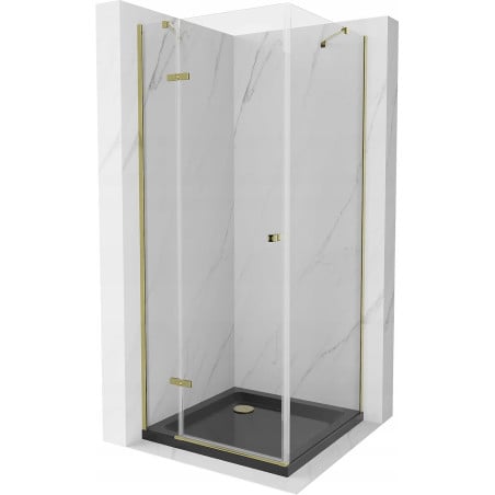 Mexen Roma cabine de douche pivotante 90 x 90 cm, transparente, dorée + receveur plat, noir - 854-090-090-50-00-4070G