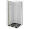 Mexen Roma cabine de douche pivotante 90 x 90 cm, transparente, dorée + receveur plat, noir - 854-090-090-50-00-4070G