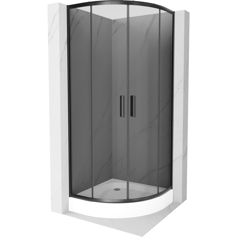 Cabine de douche Mexen Rio semi-ronde 70 x 70 cm, graphite, noir + receveur Rio, blanc - 863-070-070-70-40-4710