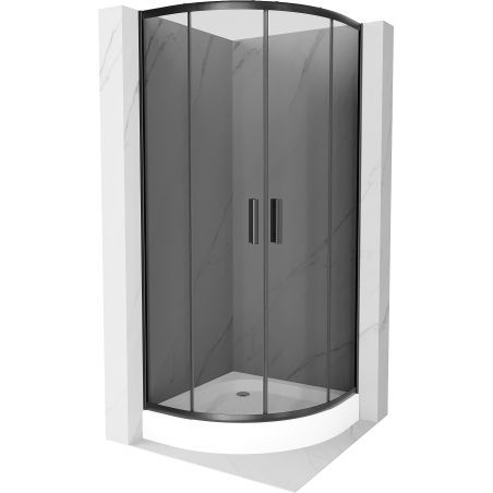 Cabine de douche Mexen Rio semi-ronde 70 x 70 cm, graphite, noir + receveur Rio, blanc - 863-070-070-70-40-4710
