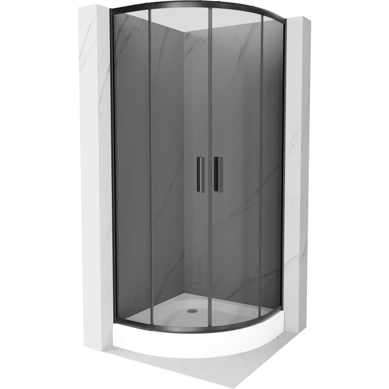 Mexen Rio cabine de douche semi-circulaire 80 x 80 cm, graphite, noir + receveur Rio, blanc - 863-080-080-70-40-4710