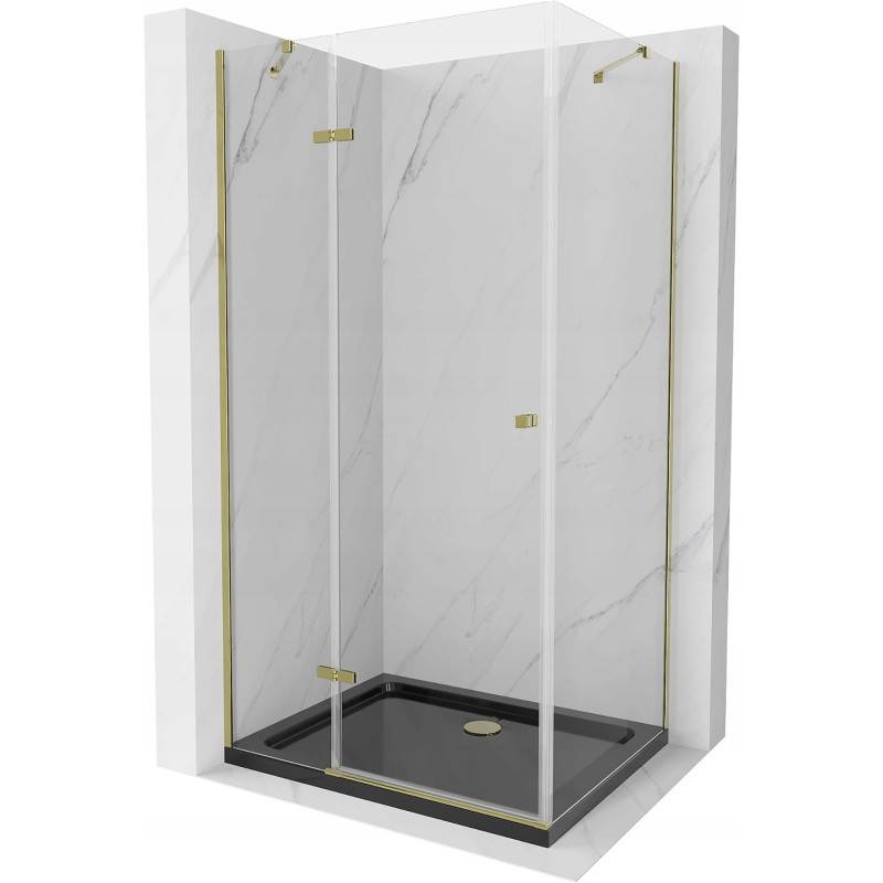 Mexen Roma cabine de douche pivotante 90 x 100 cm, transparente, dorée + receveur Flat, noir - 854-090-100-50-00-4070G