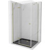 Mexen Roma cabine de douche pivotante 100 x 90 cm, transparente, dorée + receveur Flat, noir - 854-100-090-50-00-4070G