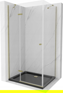 Mexen Roma cabine de douche pivotante 100 x 80 cm, transparent, dorée + receveur Flat, noir - 854-100-080-50-00-4070G