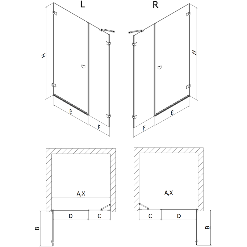 Mexen Lunar-B porte de douche battante droite 150 cm, transparent, or rose - 832S-150-050-60-00-P