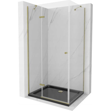 Mexen Roma cabine de douche pivotante 120 x 90 cm, transparent, doré + receveur Flat, noir - 854-120-090-50-00-4070G