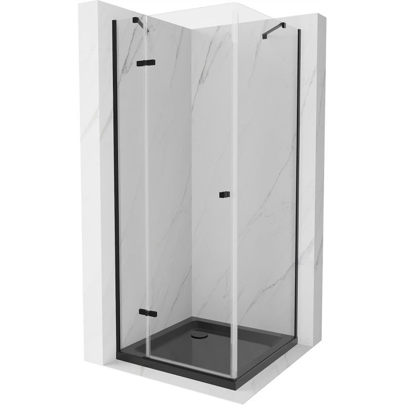 Mexen Roma cabine de douche à charnière 90 x 90 cm, transparent, noir + receveur plat, noir - 854-090-090-70-00-4070B