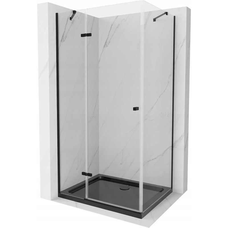 Mexen Roma cabine de douche pivotante 90 x 100 cm, transparente, noire + bac à douche Flat, noir - 854-090-100-70-00-4070B