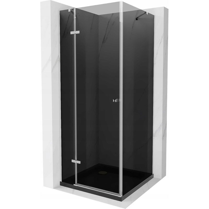 Mexen Roma cabine de douche pivotante 80 x 80 cm, graphite, chrome + receveur plat, noir - 854-080-080-01-40-4070