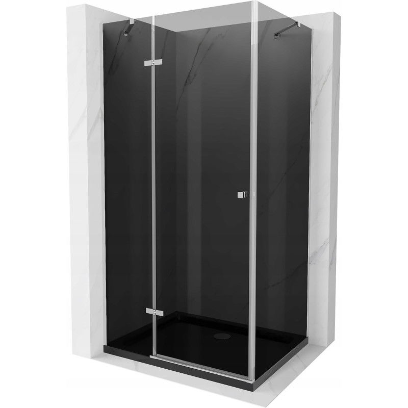 Mexen Roma cabine de douche à battant 90 x 120 cm, graphite, chrome + bac Flat, noir - 854-090-120-01-40-4070