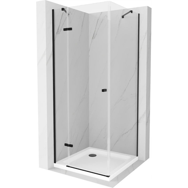 Cabine de douche pivotante Mexen Roma 100 x 100 cm, transparent, noir + receveur Flat, blanc - 854-100-100-70-00-4010B