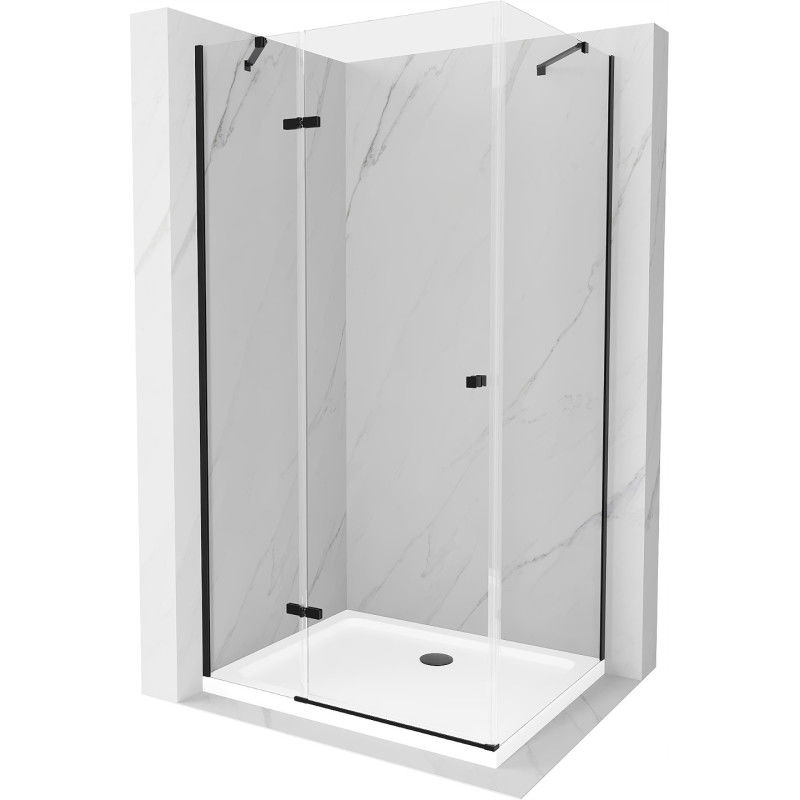 Mexen Roma cabine de douche pivotante 120 x 80 cm, transparente, noire + receveur Flat, blanc - 854-120-080-70-00-4010B