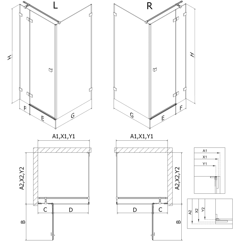 Mexen Lunar T cabine de douche pivotante droite 130 x 120 cm, transparent, blanc - 834T-130-120-20-00-P