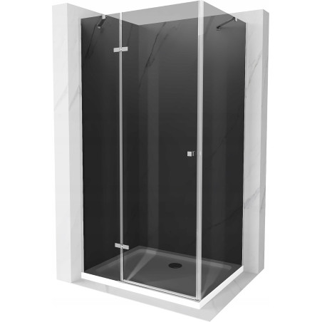Mexen Roma cabine de douche à charnière 80 x 90 cm, graphite, chrome + receveur Flat, blanc - 854-080-090-01-40-4010