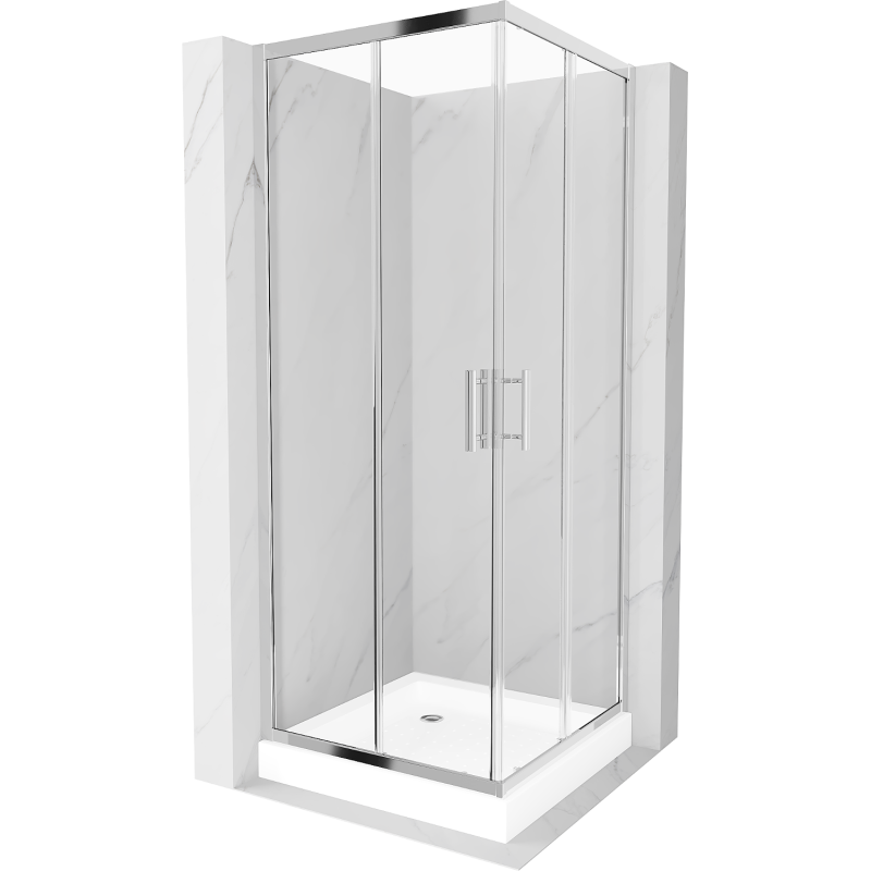 Cabine de douche carrée Mexen Rio 80 x 80 cm, transparent, chrome + receveur Rio, blanc - 860-080-080-01-00-4510