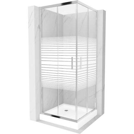 Mexen Rio cabine de douche carrée 80 x 80 cm, bandes, chrome + receveur Rio, blanc - 860-080-080-01-20-4510
