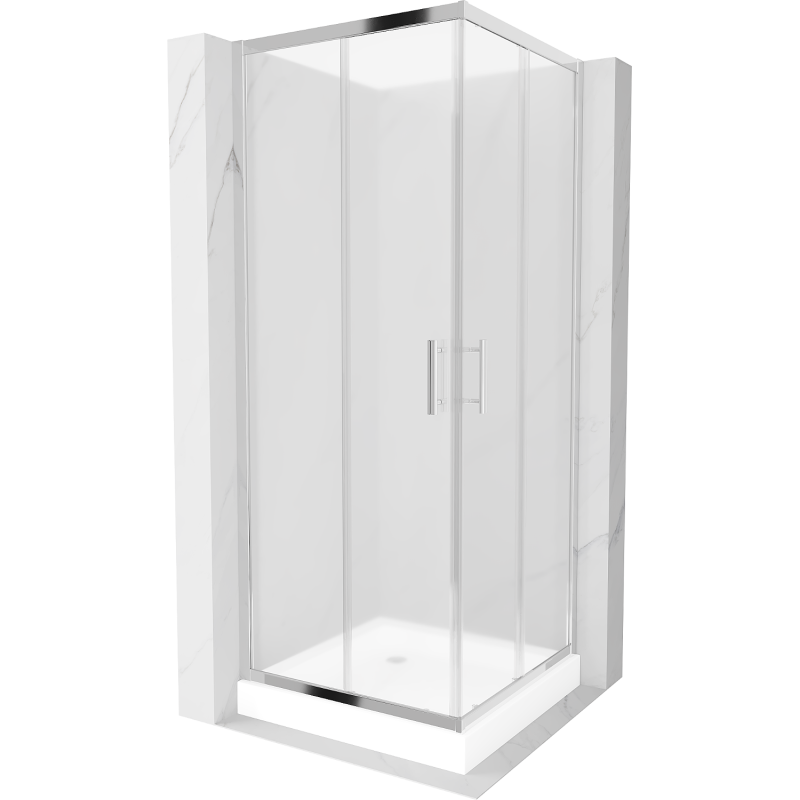Mexen Rio cabine de douche carrée 80 x 80 cm, givre, chrome + receveur Rio, blanc - 860-080-080-01-30-4510