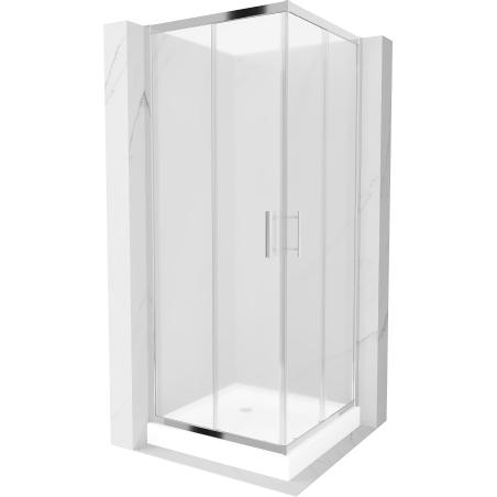 Mexen Rio cabine de douche carrée 80 x 80 cm, givre, chrome + receveur Rio, blanc - 860-080-080-01-30-4510