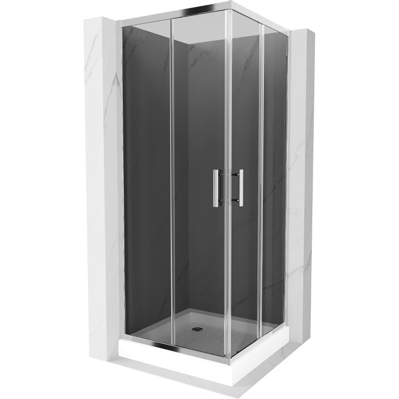 Mexen Rio cabine de douche carrée 80 x 80 cm, graphite, chrome + receveur Rio, blanc - 860-080-080-01-40-4510