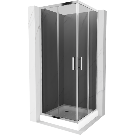 Cabine de douche carrée Mexen Rio 80 x 80 cm, graphite, chrome + receveur Rio, blanc - 860-080-080-01-40-4510