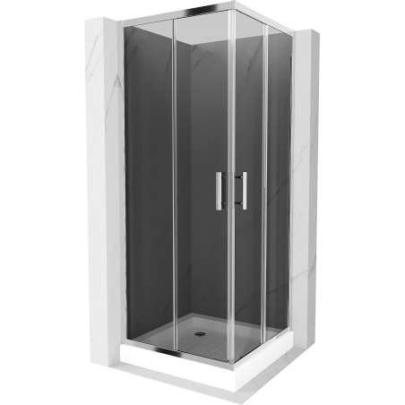 Mexen Rio cabine de douche carrée 80 x 80 cm, graphite, chrome + receveur Rio, blanc - 860-080-080-01-40-4510
