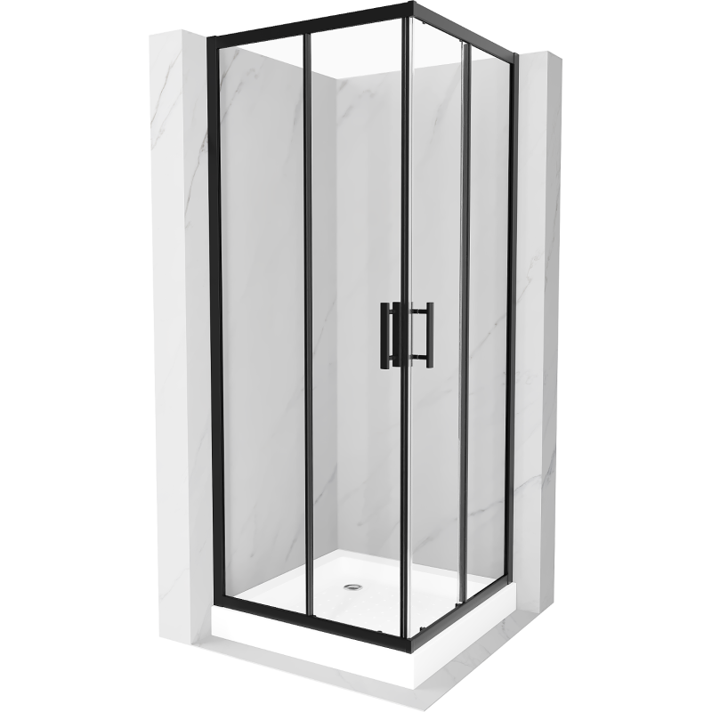 Mexen Rio cabine de douche carrée 80 x 80 cm, transparent, noir + receveur Rio, blanc - 860-080-080-70-00-4510