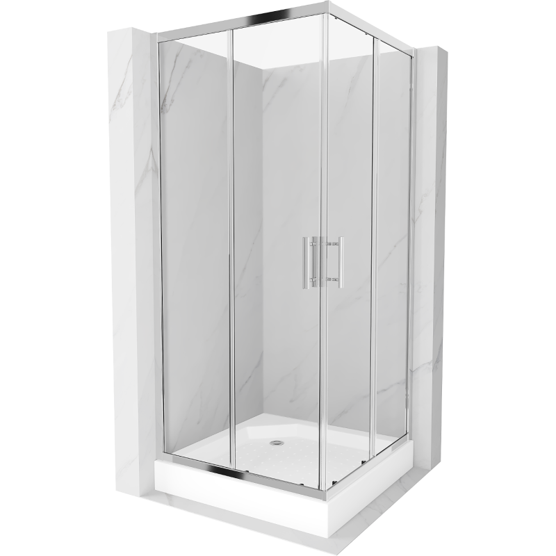 Mexen Rio cabine de douche carrée 90 x 90 cm, transparent, chromé + receveur Rio, blanc - 860-090-090-01-00-4510
