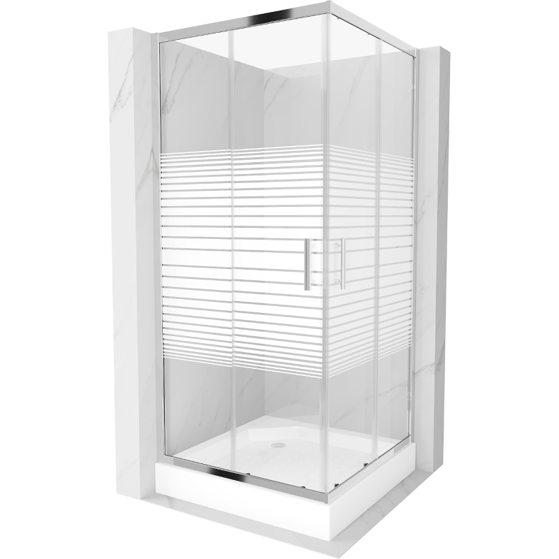 Mexen Rio cabine de douche carrée 90 x 90 cm, bandes blanches, chrome + receveur Rio, blanc - 860-090-090-01-20-4510