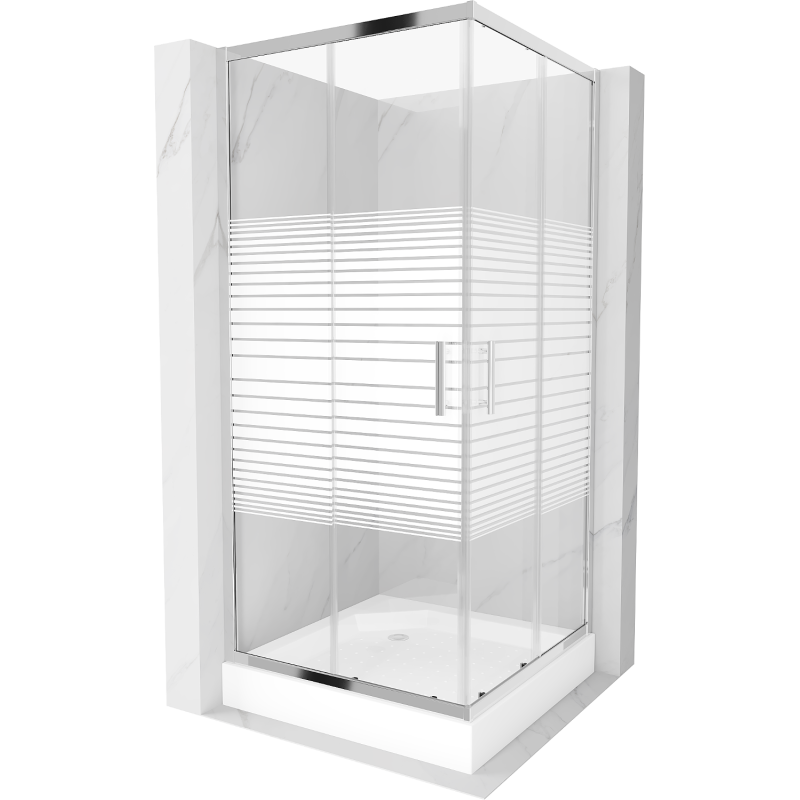 Mexen Rio cabine de douche carrée 90 x 90 cm, bandes, chrome + bac Rio, blanc - 860-090-090-01-20-4510