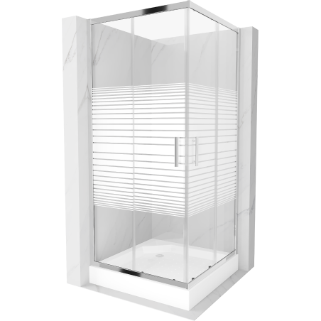 Mexen Rio cabine de douche carrée 90 x 90 cm, bandes blanches, chrome + bac de douche, blanc - 860-090-090-01-20-4510