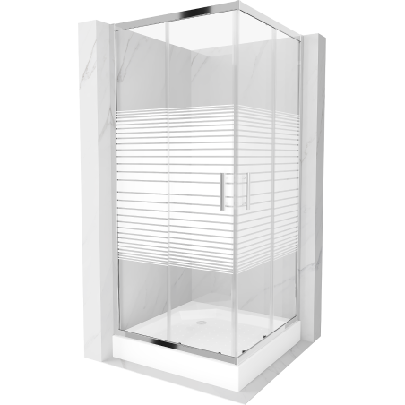 Mexen Rio cabine de douche carrée 90 x 90 cm, bandes, chrome + bac Rio, blanc - 860-090-090-01-20-4510