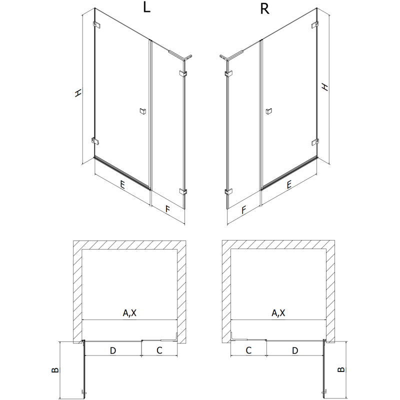 Mexen Lunar-B L porte de douche pivotante droite 135 cm, transparent, doré - 832SL-135-050-50-00-P