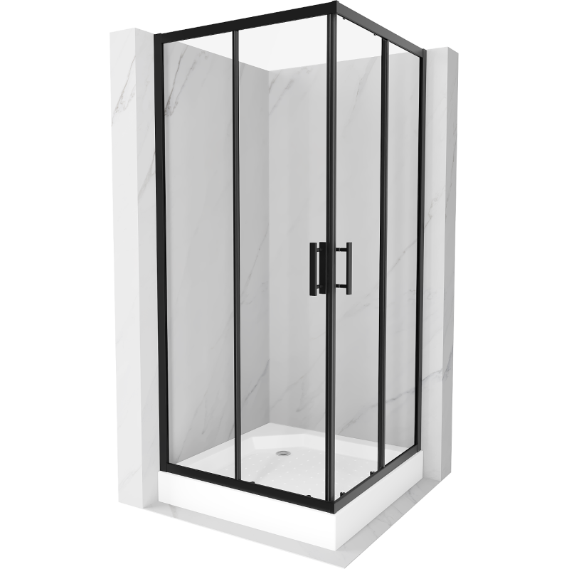 Cabine de douche carrée Mexen Rio 90 x 90 cm, transparente, noire + receveur Rio, blanc - 860-090-090-70-00-4510
