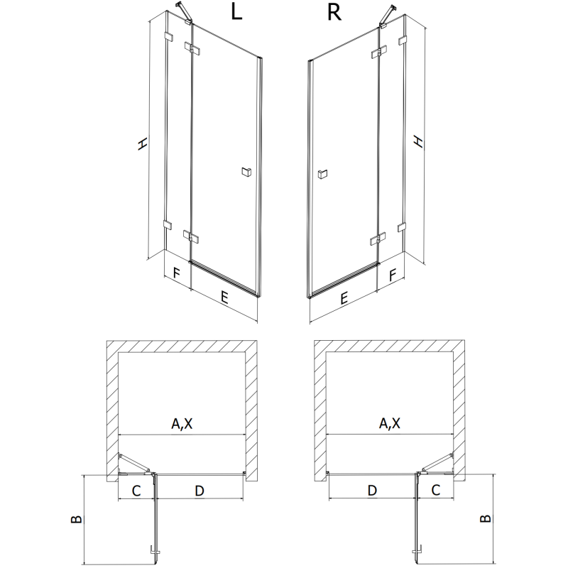 Mexen Lunar porte de douche pivotante droite 115 cm, transparent, or brossé - 834-115-000-55-00-P