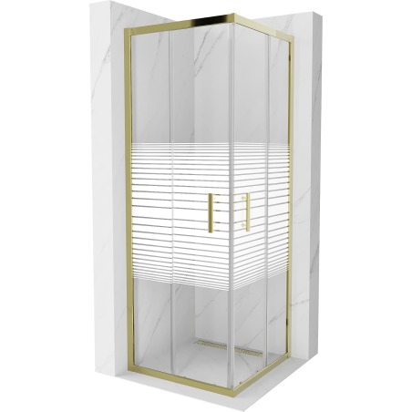 Mexen Rio cabine de douche carrée 70 x 70 cm, rayures, or - 860-070-070-50-20