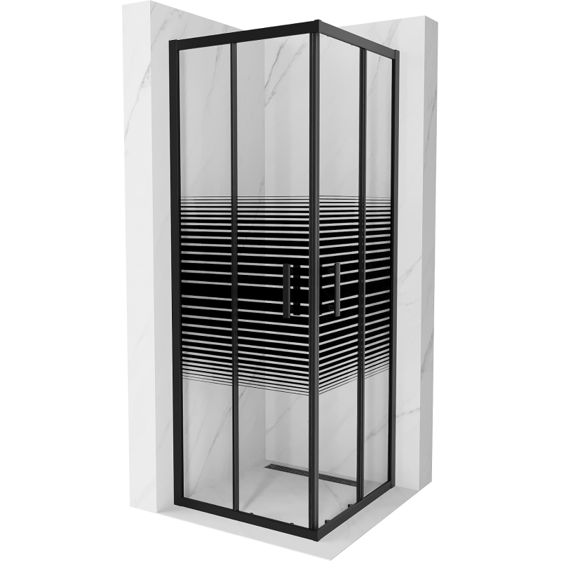 Mexen Rio cabine de douche carrée 70 x 70 cm, bandes noires, noir - 860-070-070-70-20