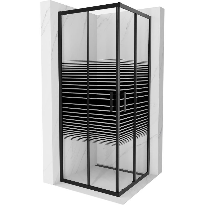 Mexen Rio cabine de douche carrée 80 x 80 cm, bandes noires, noir - 860-080-080-70-20