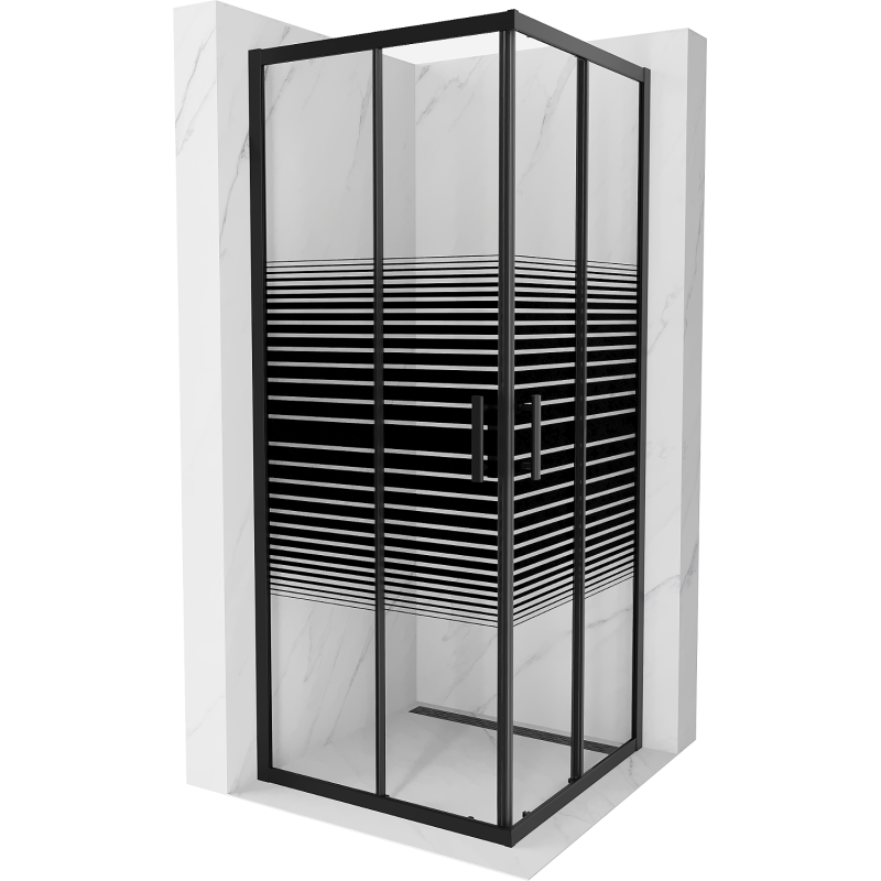 Mexen Rio cabine de douche carrée 80 x 80 cm, bandes noires, noire - 860-080-080-70-20